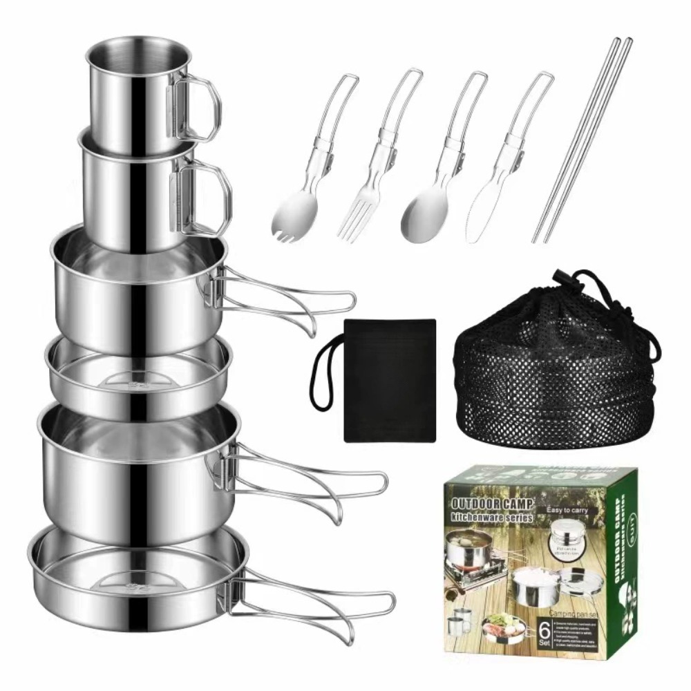 Camping Cooking Pots And Pans Set - 12 قطعة مجموعة أدوات المطبخ للمغامرة