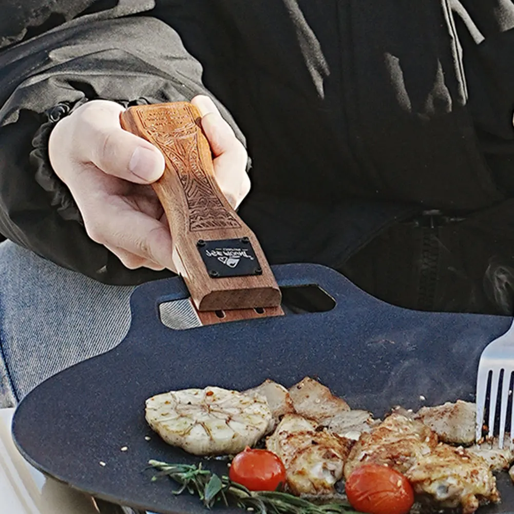Camping Cooking Gadgets - مقلاة شواء خشبية طبيعية للاستخدام الخارجي