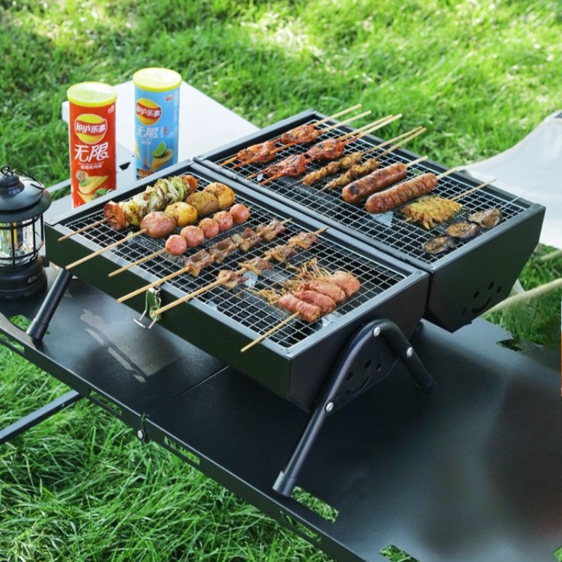 Camping Double Cooking Stove - الكربون الصلب شواية باربيكيو المحمولة مزدوجة