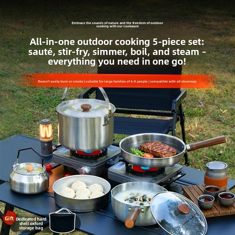 Camping Cooking Pots And Pans Set - طقم أدوات طهي محمول للتخييم متعدد