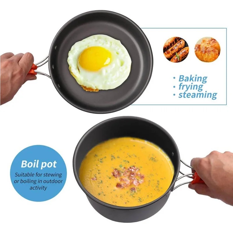 مجموعة أدوات الطهي للتخييم، أد - مراجعة Camping Cooking Set Non Stick وسعره